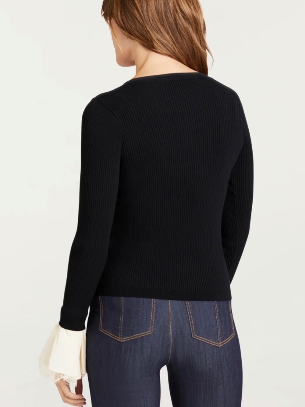 NEW Cinq a SEPT Bernadette Prestyled Ribbed cardigan in Black/Ivory - Picture 6 of 7